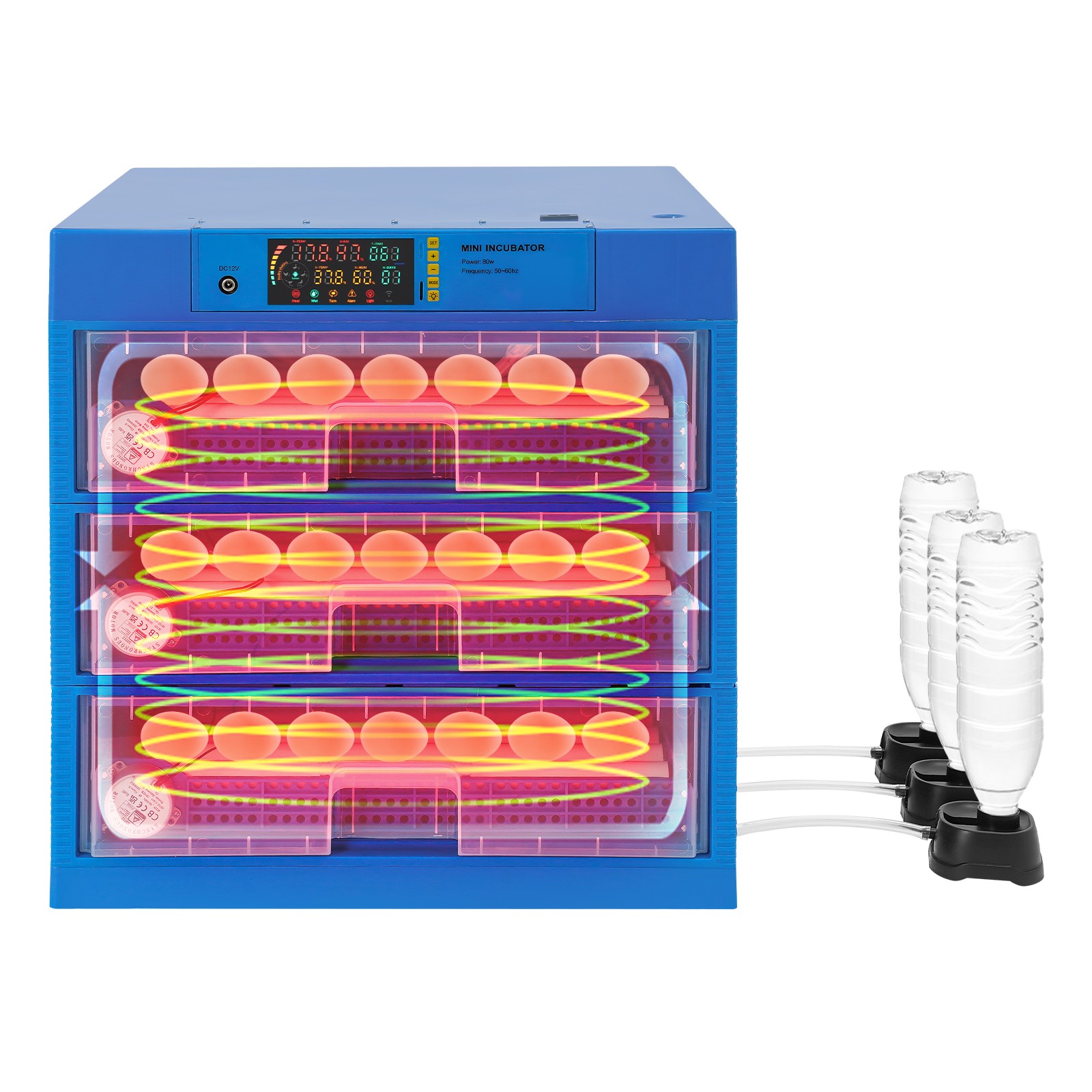 Automatic Egg Incubator 150-180 Eggs, Auto Turning, LED Display, Blue