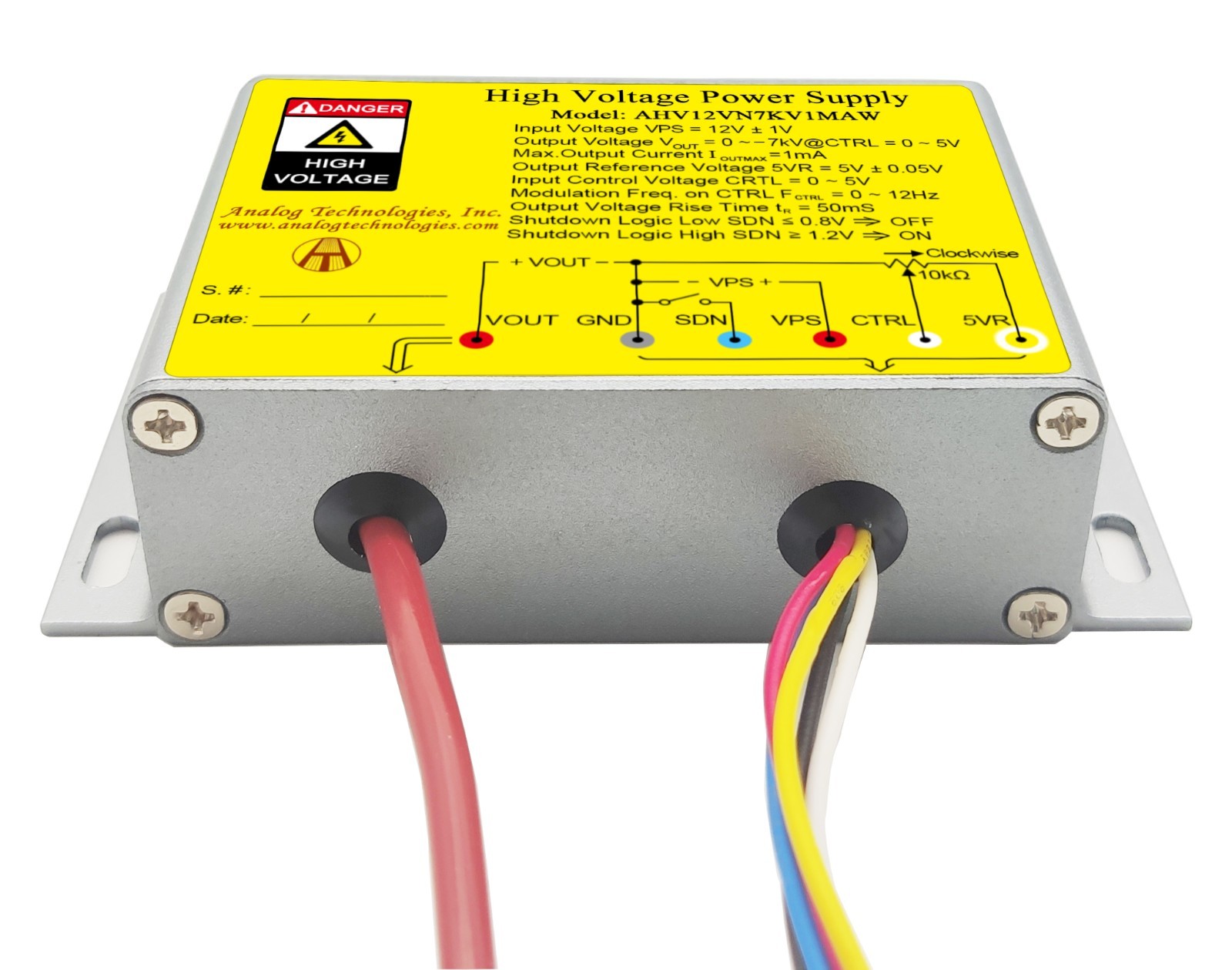 AHV12VN7KV1MAW HV DC-DC Power Supply Module 12VDC Input -7KV Output 1mA