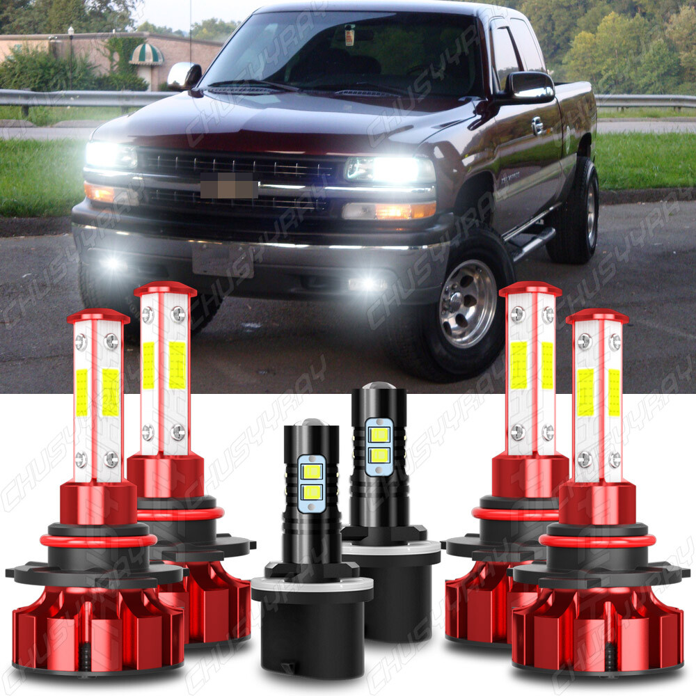 For Chevy Silverado 1999-2002 Tahoe 2000-2006 6X LED Headlights Lights Bulbs Kit