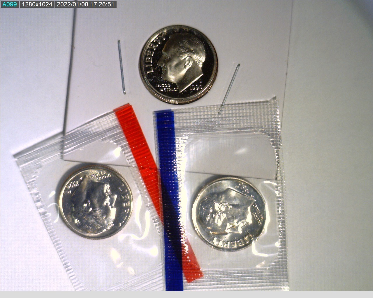 1990 PDS Roosevelt Dime Unc in mint cello and Proof