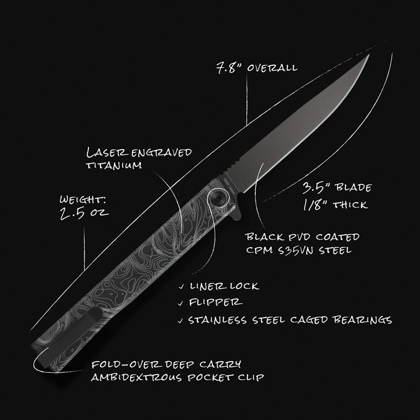 Ocaso Solstice Linerlock PVD Topo Folding Knife Black