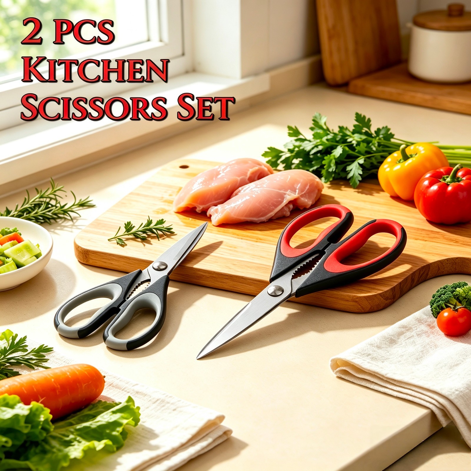 2 Pack Kitchen Scissors with Safety Blade Covers Stainless Steel Poultry Shears