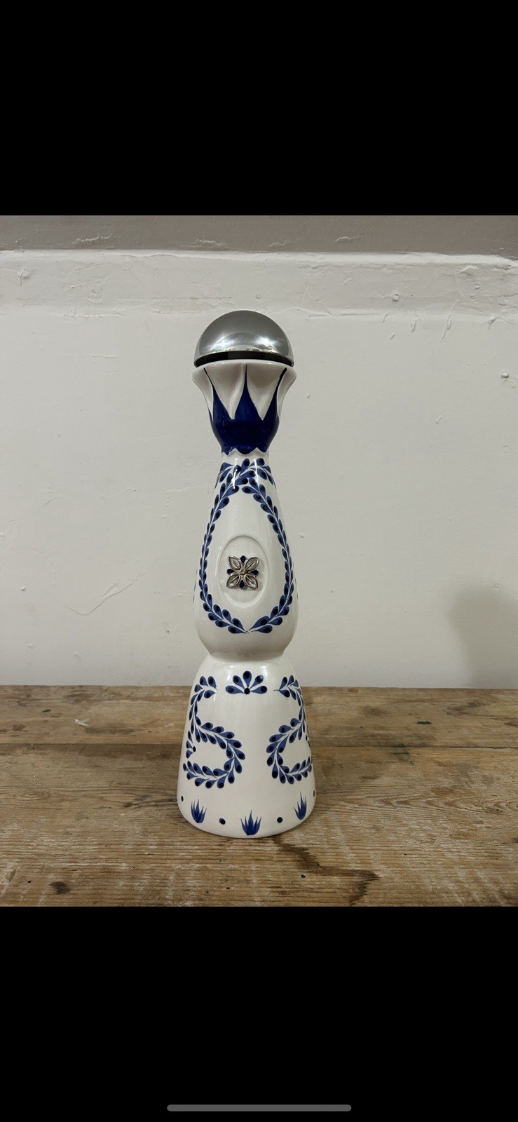 Clase Azul Blue and White Decorative Empty Bottle Ceramic with Silver Cap