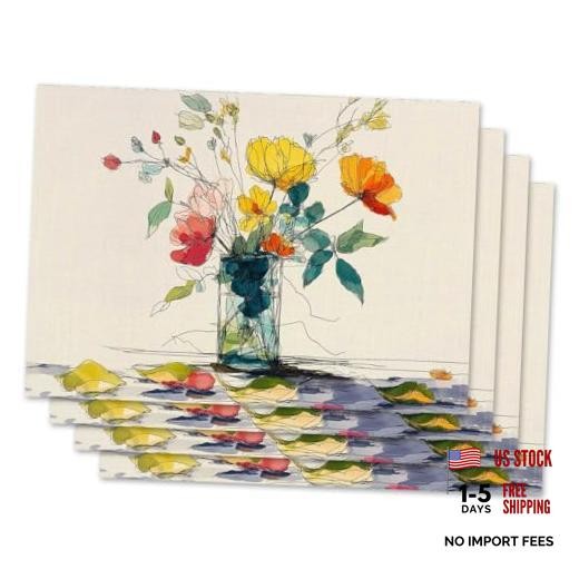 Watercolor Line 12"x18", Placemats Set of 4 Watercolor Line Flowers #Wp070