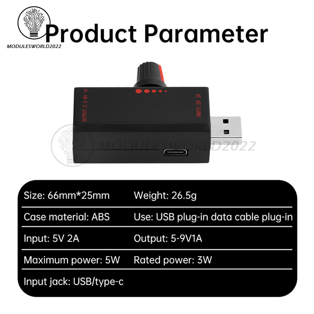 5W DC5V2A Fan Controller Stepless Speed Control w/ Switch USB Protection Type-C