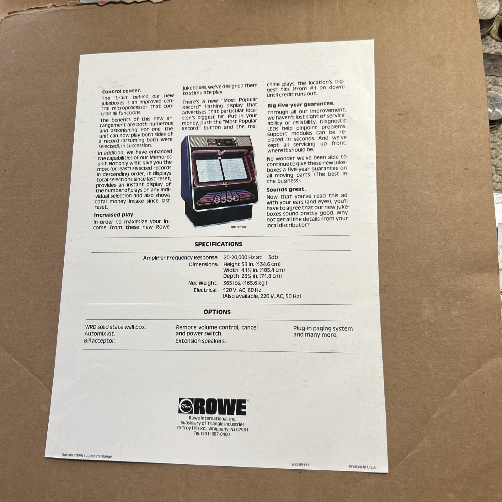 original Ad 11-8" Rowe Jukebox FLYER Vinyl 45 200 Selection Tempo Prelude