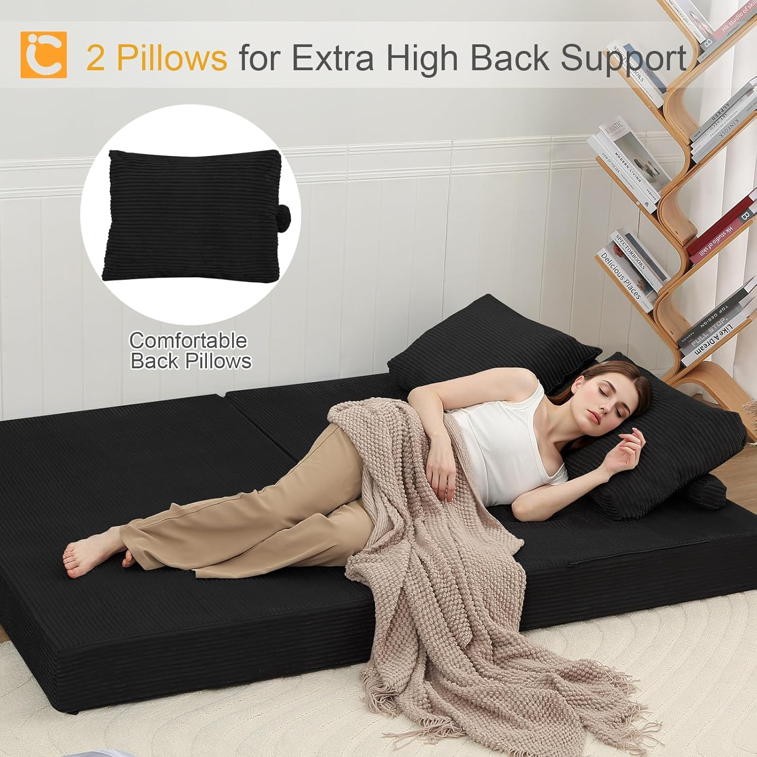 COMAX Futon Sofa Bed, Convertible Folding Sofa Bed, Boneless Couch Loveseat Cord