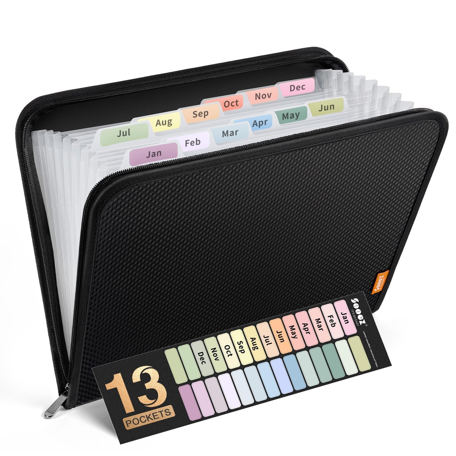 13 Pocket Accordion File Organizer, Zipper Expanding File Folder Organizer, R...