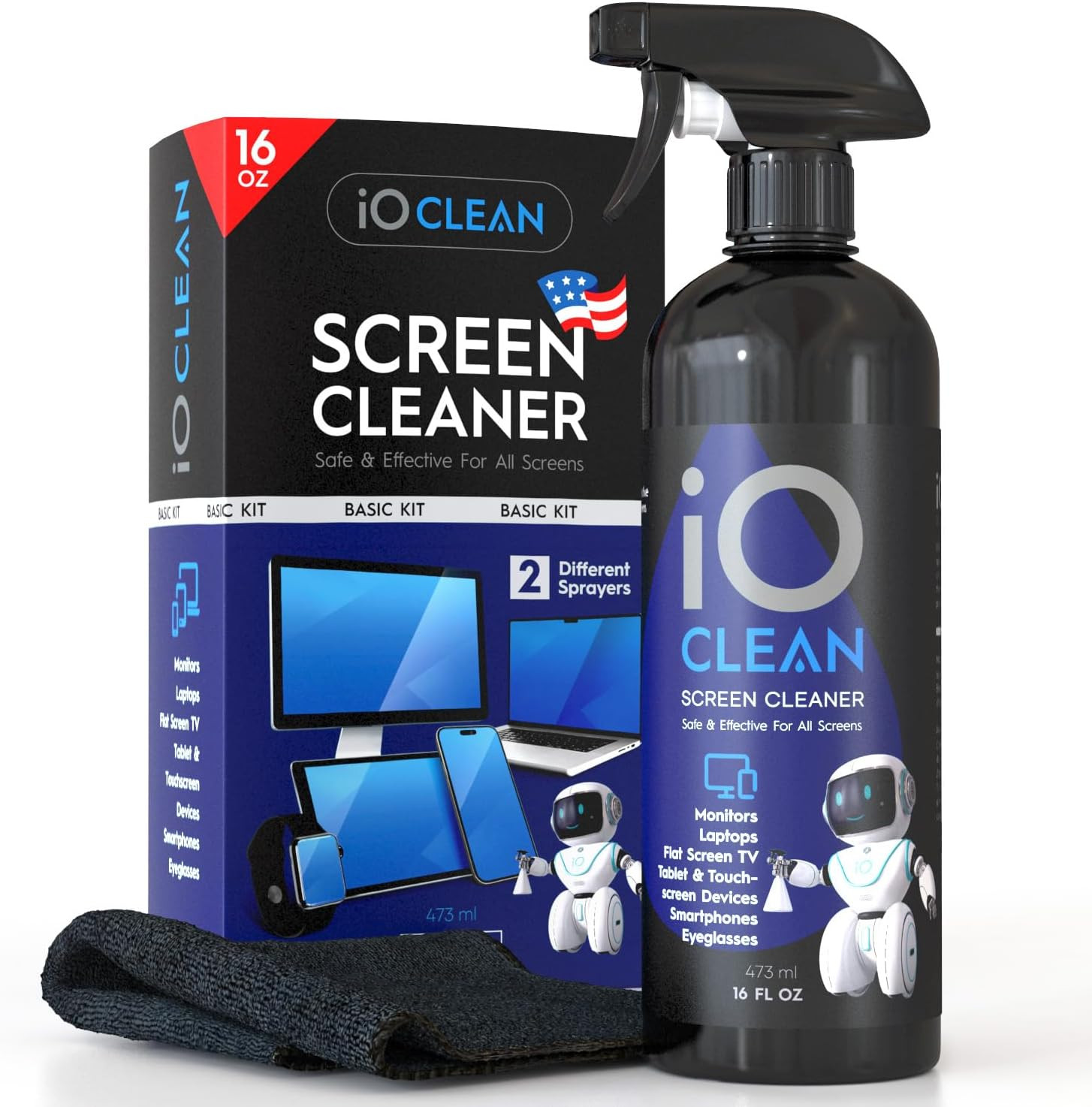 Screen Cleaner Spray Kit 16oz LCD TV Laptop Phone Microfiber Cloth Set