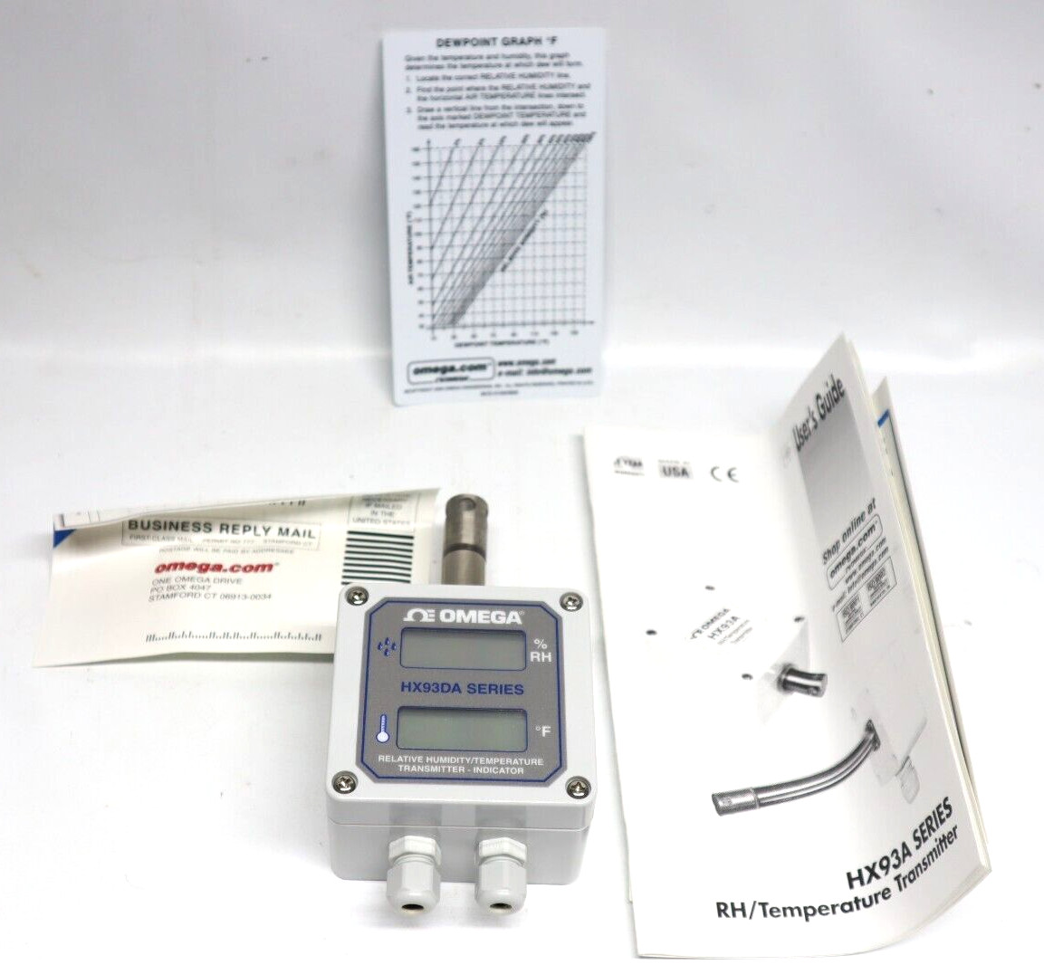 Omega HX93DA RH/Temp Transmitter 6-30VDC, Output: 4-20mA. - NEW - HX93A