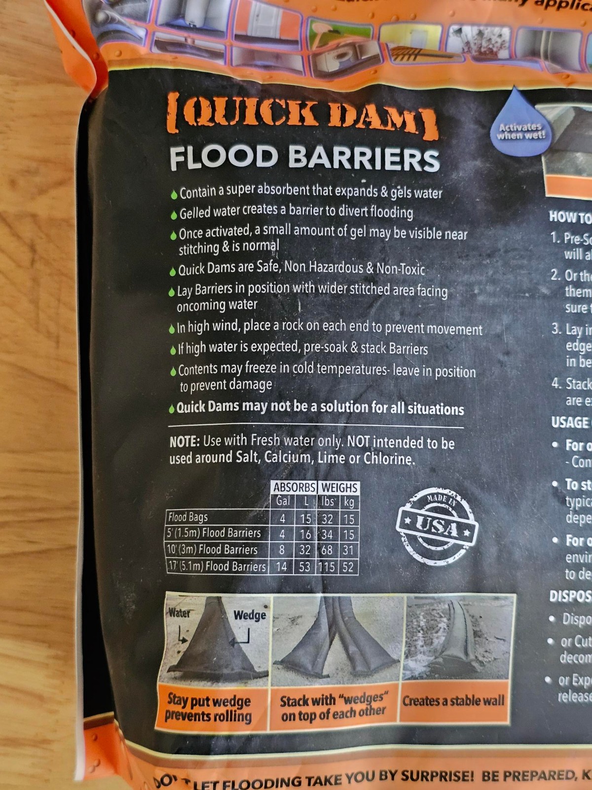 3 PACK - Quick Dam 17 ft Flood Barrier Water Activated Absorbant Contain Divert