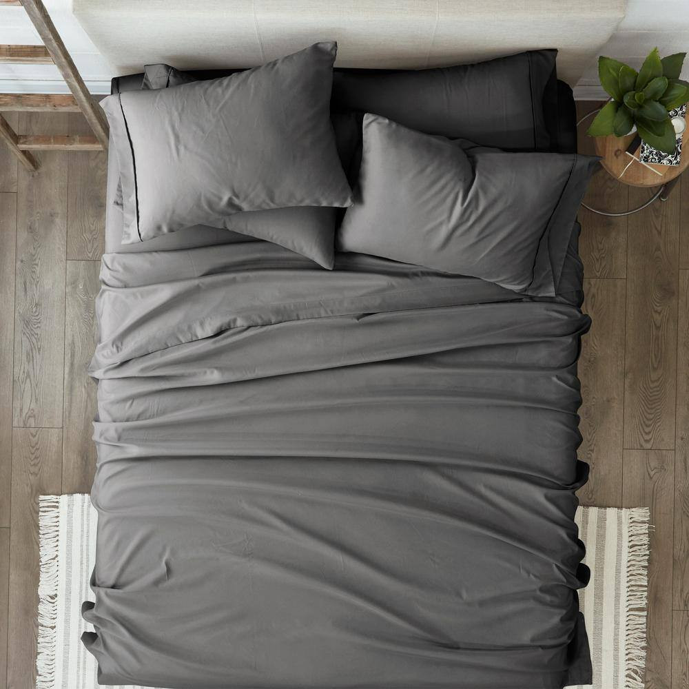 6-Piece Gray Solid Microfiber Full Sheet Set
