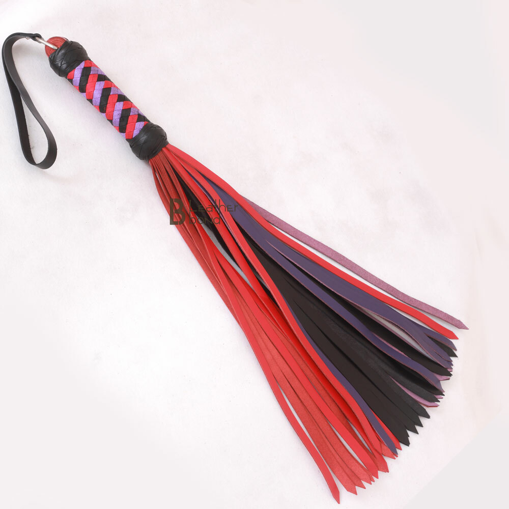 Real Genuine Cow Hide Leather Flogger / Whip 50 Falls Red Black Purple Heavy