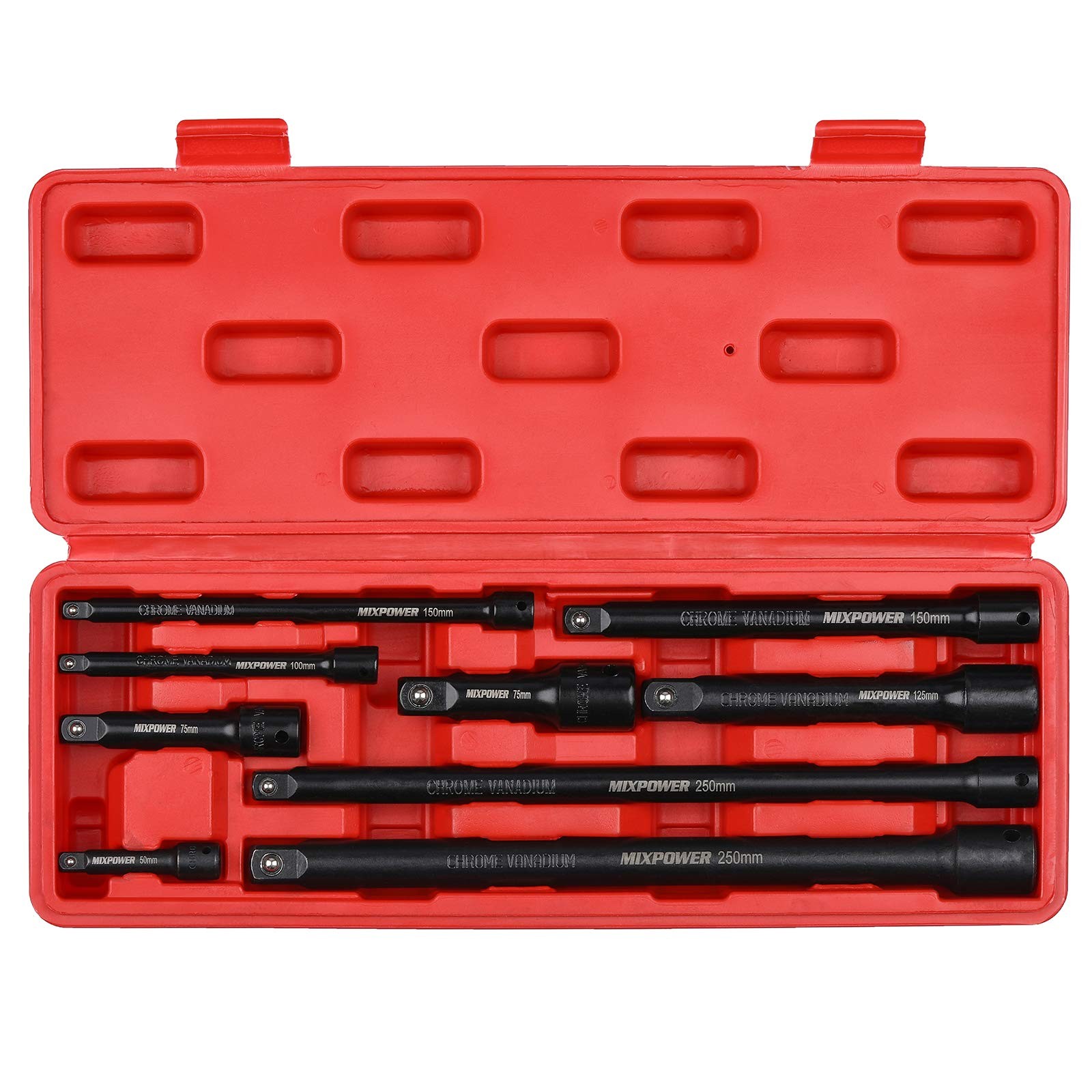 MIXPOWER 9-Piece Extension Bar Set, 1/4", 3/8" and 1/2" Variety Pack, Black