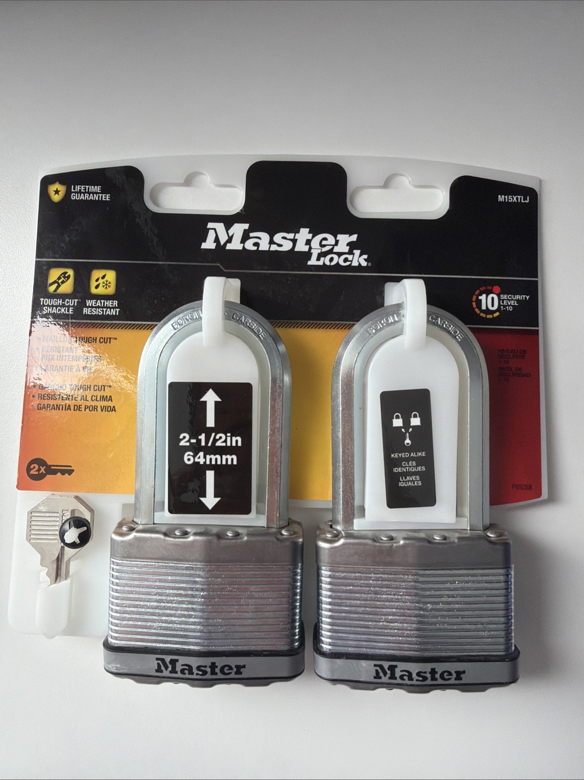 Master Lock Heavy Duty Outdoor Padlock w/Key 2-1/2” Wide, 2-1/2” Shackle,2 Locks