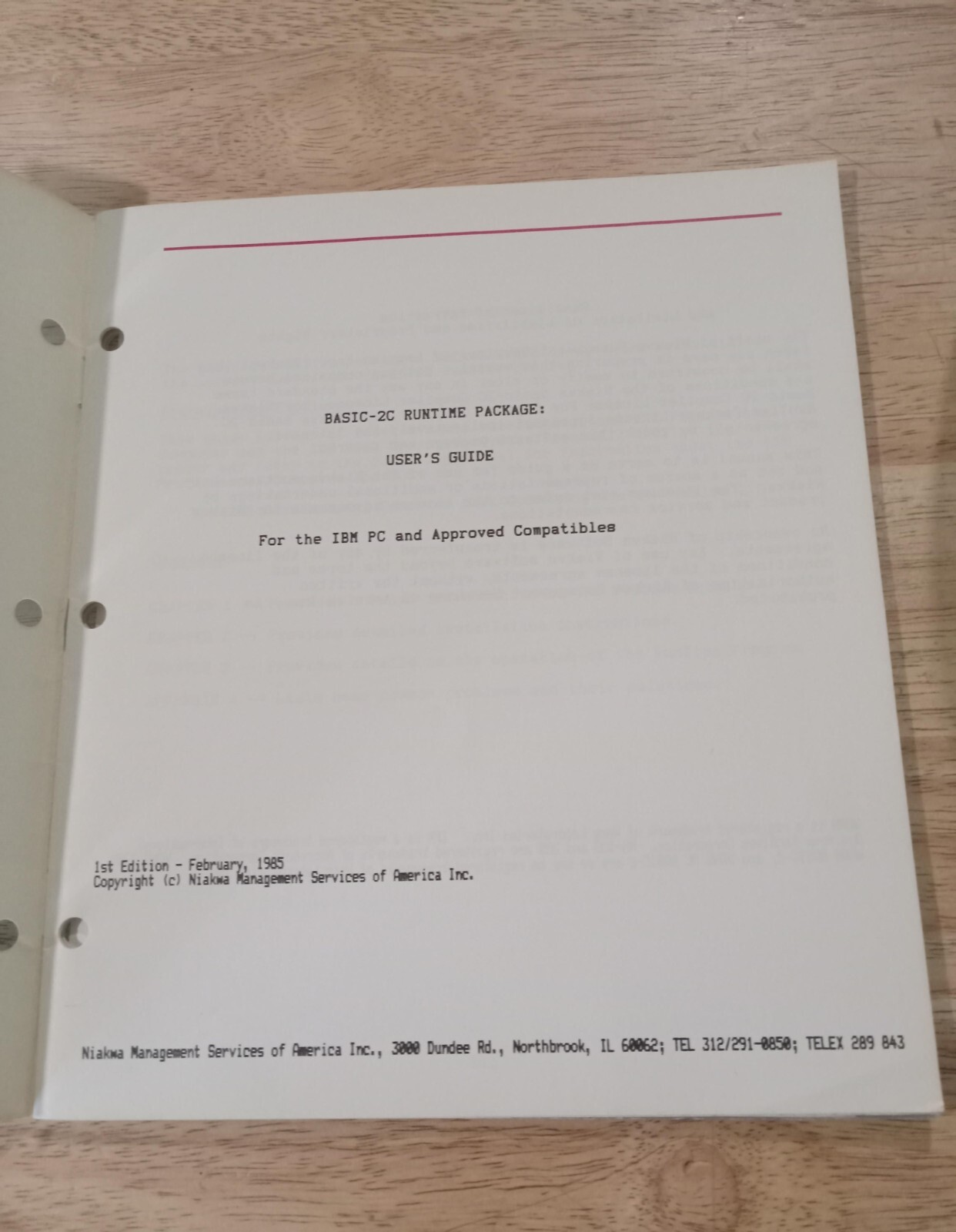 Niakwa BASIC-2C Runtime Package User's Guide 1st Edition 1985 for IBM PC