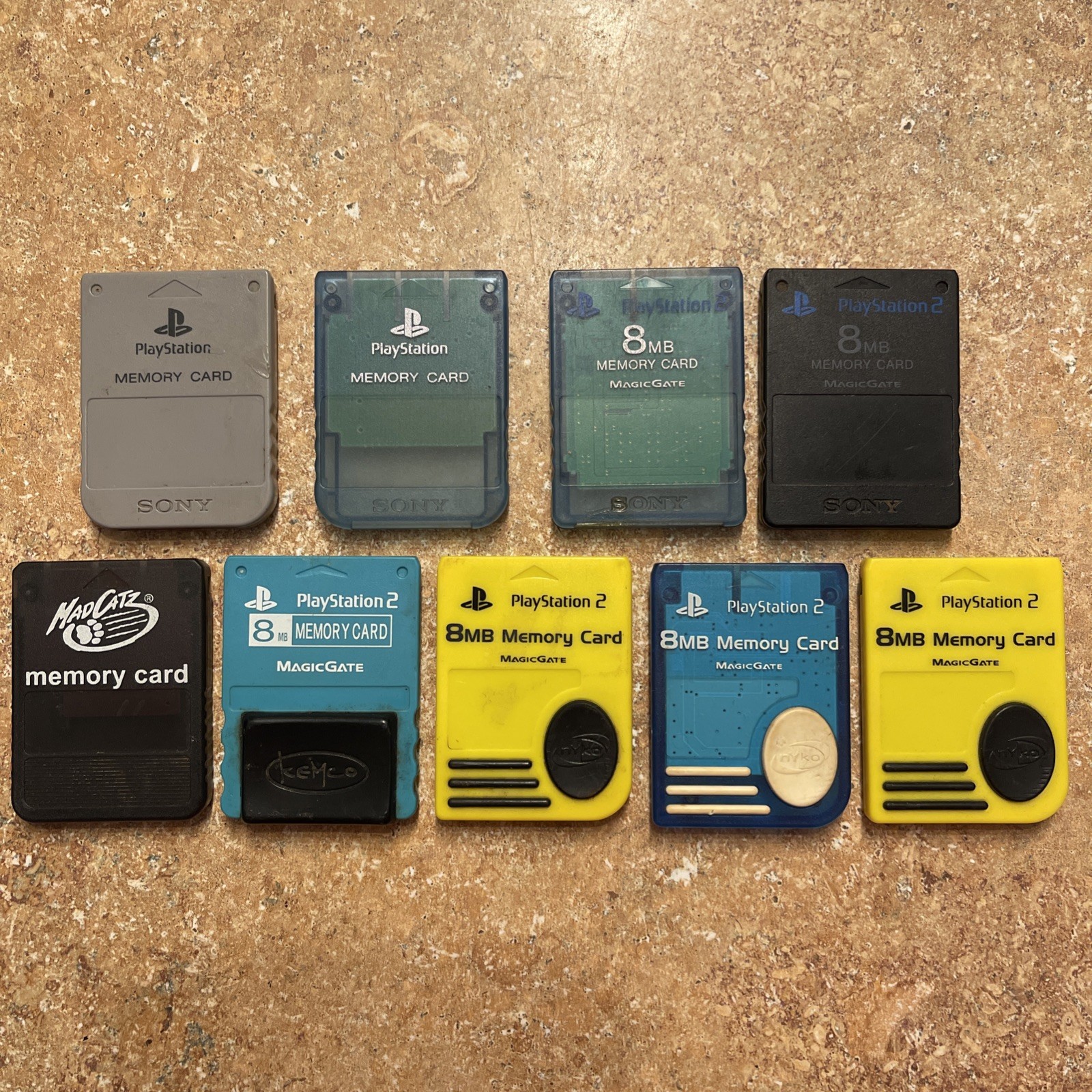 PlayStation 8MB Memory Card Lot of 9 SONY PS1 PS2 Vintage Gaming