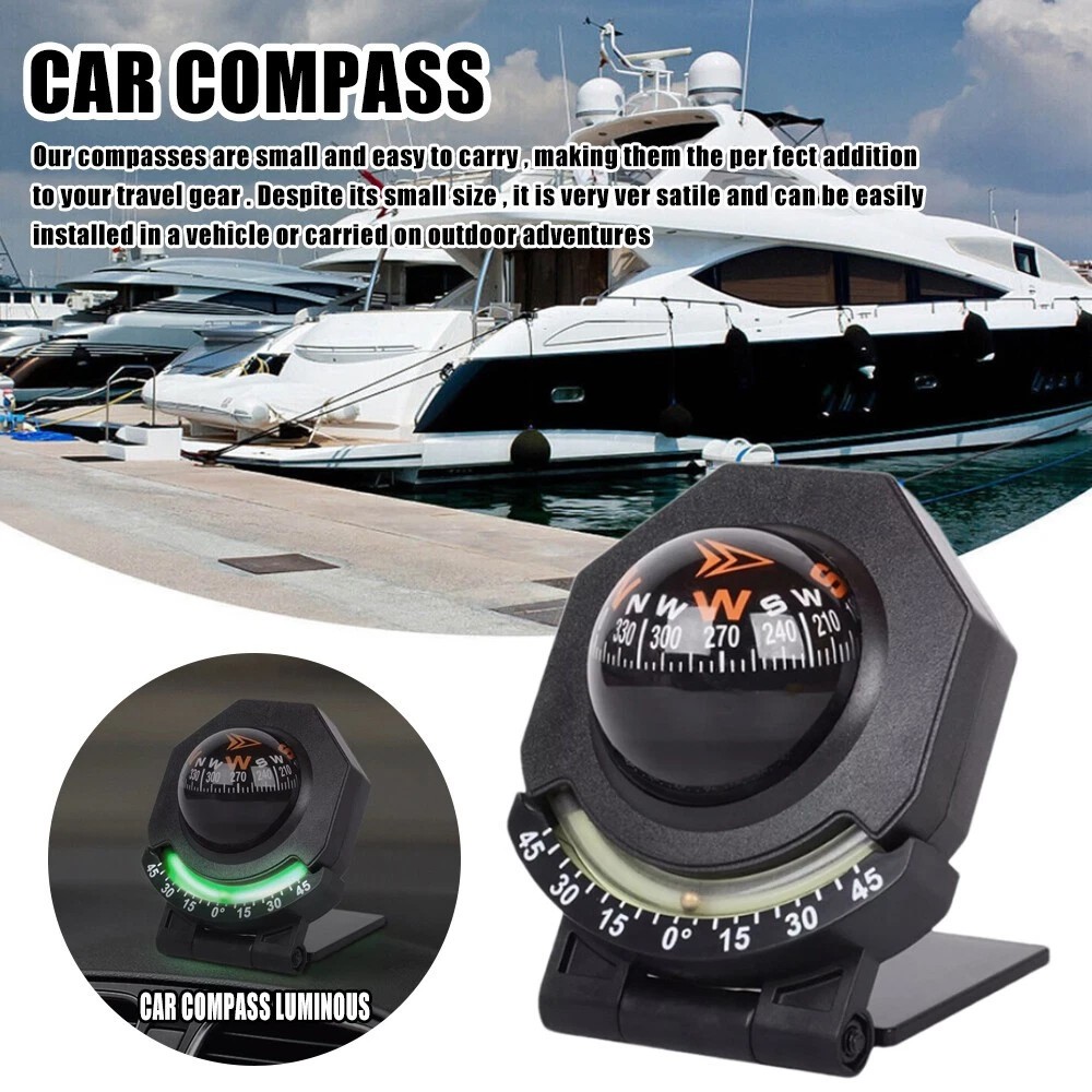 Adjustable Night Car Compass, Car Dashboard Compass Ball with Slope Meter