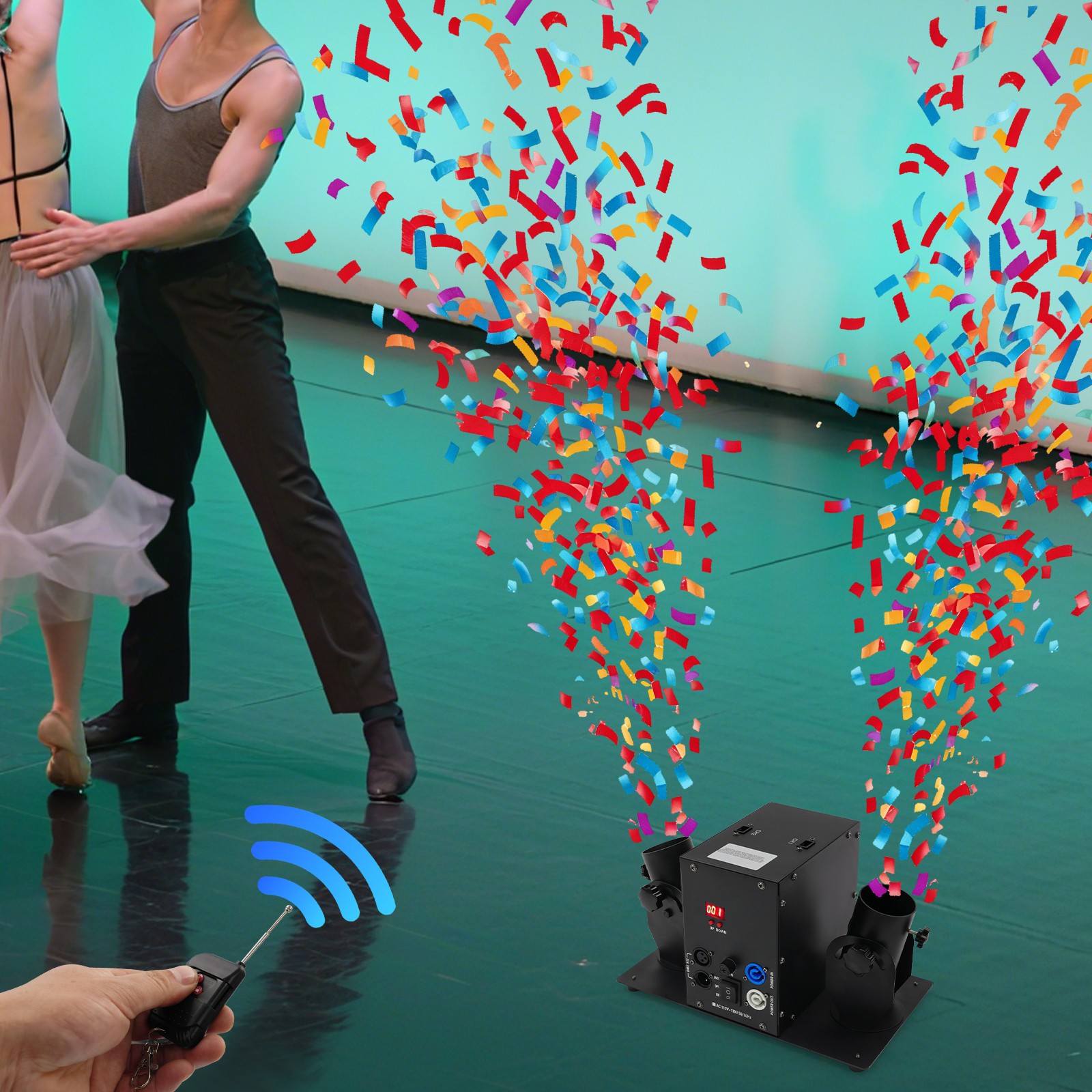 DMX512 Electric Double-Head Confetti Machine Confetti Cannons Launcher Remote