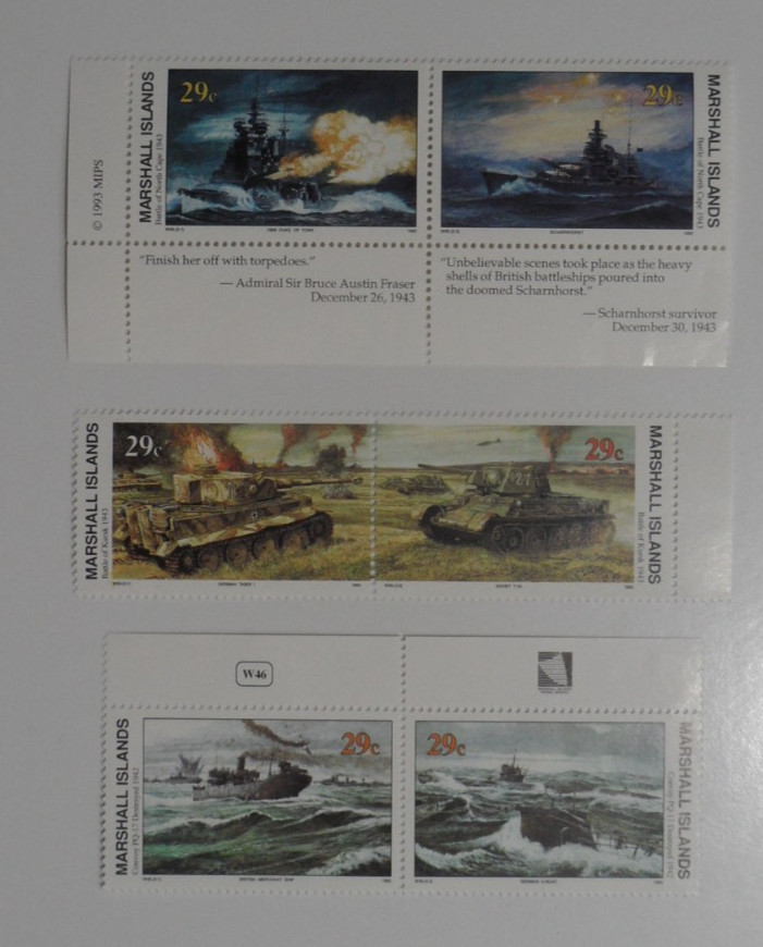 STAMPMART : MARSHALL ISANDS 1993 WW II 3 PAIRS 6v MINT NH STAMPS