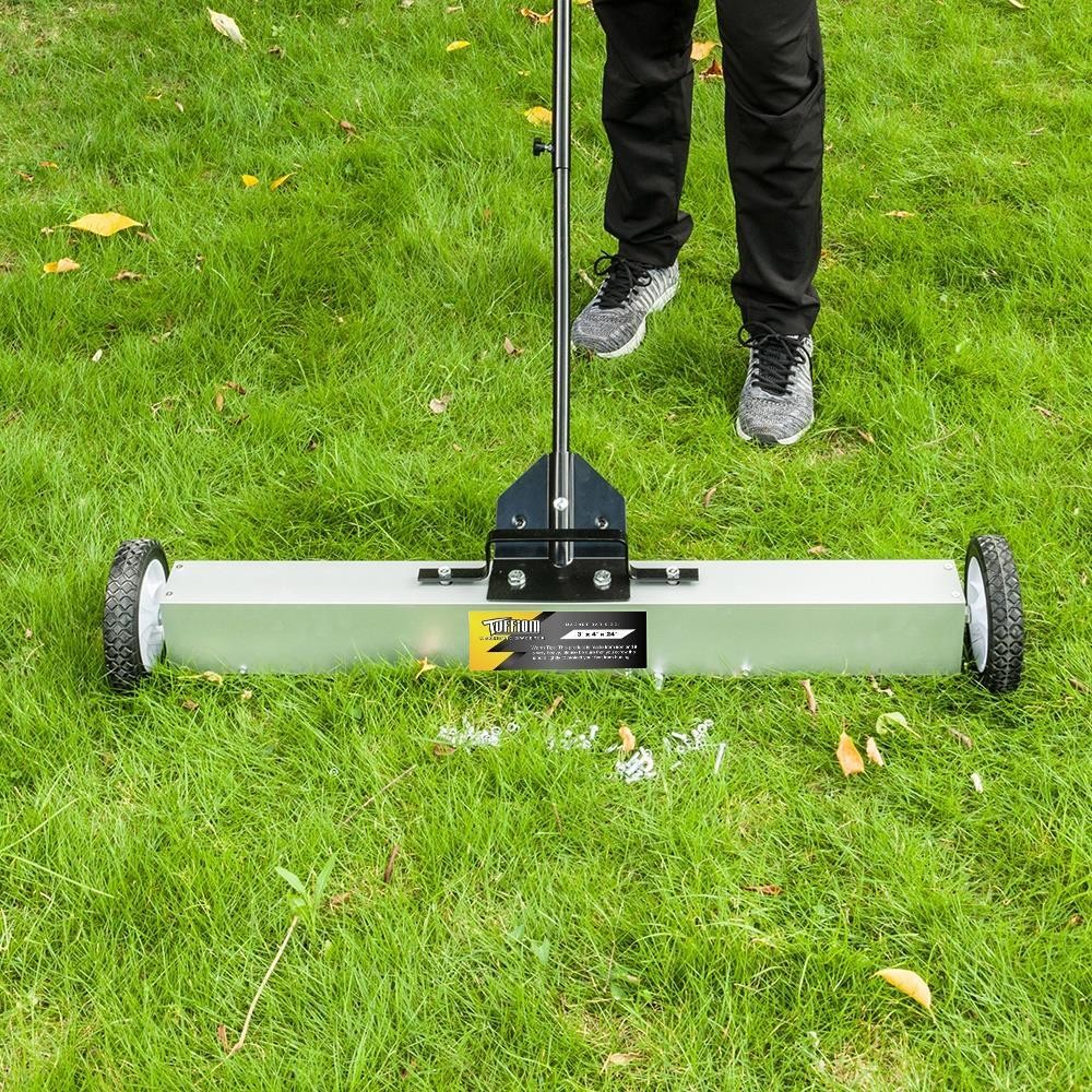 24-Inch Rolling Magnetic Pick-Up Sweeper with Adjustable Long Handle and Wheels