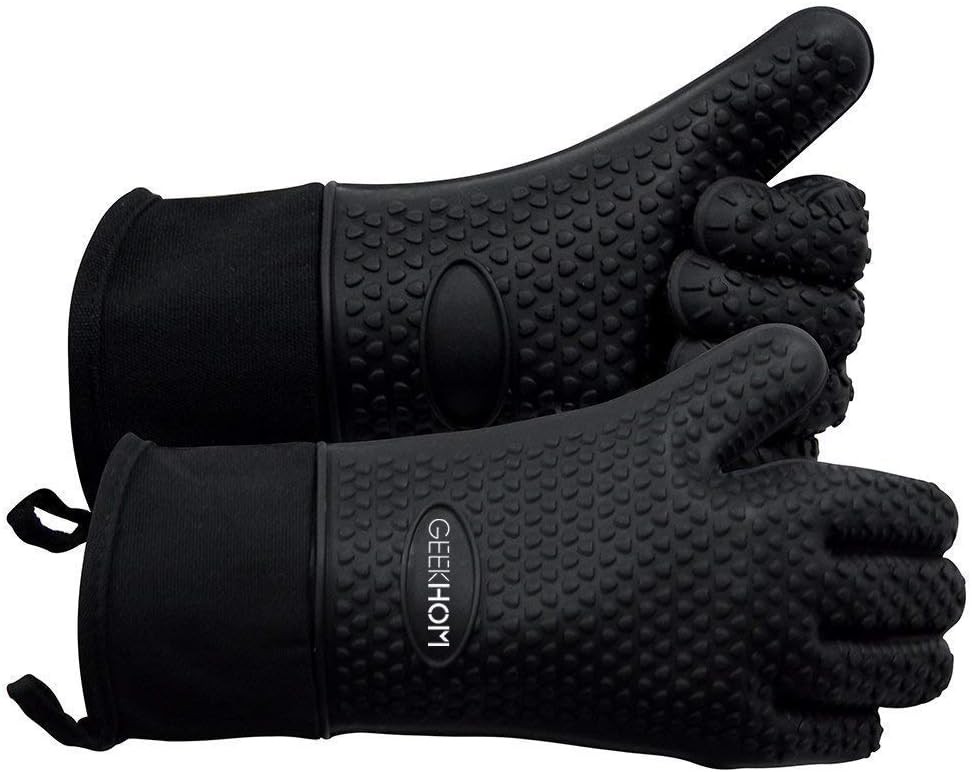 GEEKHOM BBQ Gloves Heat Resistant, 13.7 Inch Long Waterproof Silicone Oven Mitts