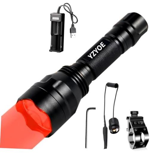 Rechargeable Red Light Tactical Flashlight，500 Yards Red LED Light kit,