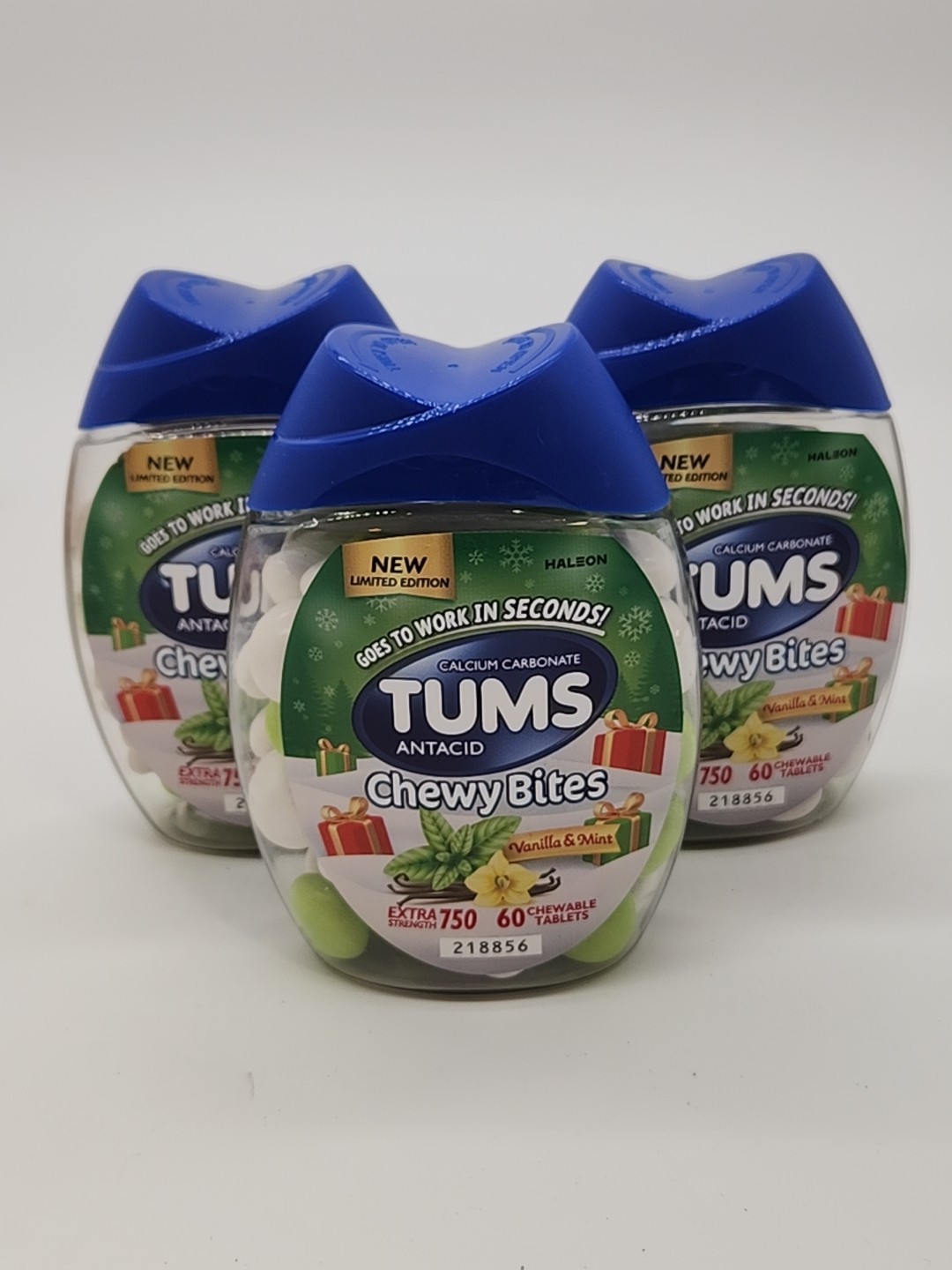 3 Tums Vanilla Mint Chewy Bites Antacid Tablets New 60 Count Each Extra Strength