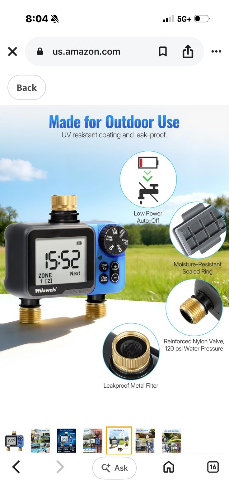 2 Zone Sprinkler Timer Brass Programmable Garden Hose Water Timer IP55