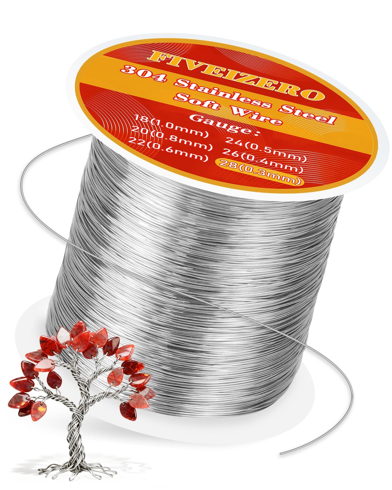 FIVEIZERO 28 Gauge 304 Stainless Steel Wire for Jewelry 28 Gauge, Silver