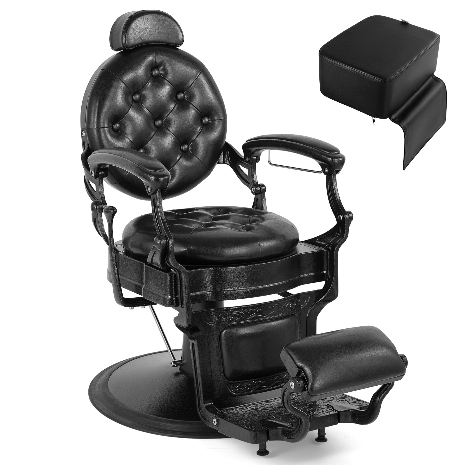 Black Vintage Heavy Duty Recline Hydraulic Barber Chair Salon w/Kid Booster Seat