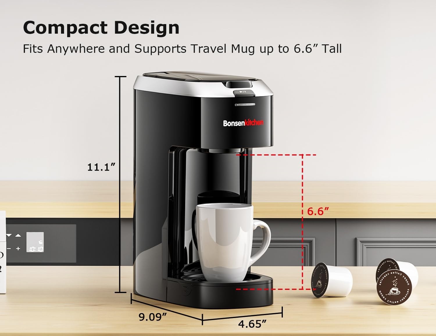 Bonsenkitchen Single Serve Coffee Maker K Cup Pod with 6-14oz Brew Size- 3 Min F