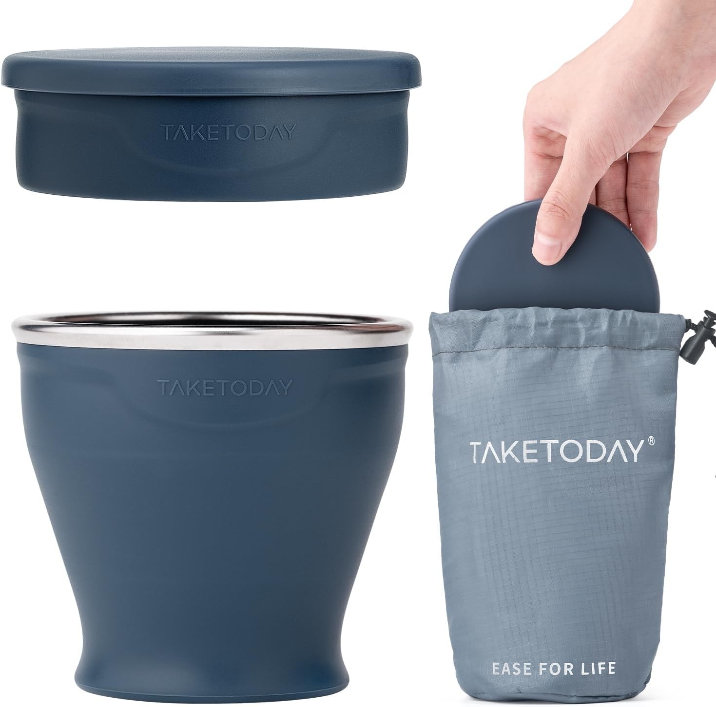 TakeToday Collapsible Travel Cup - Silicone Foldable Water 8 Ounces, Navy