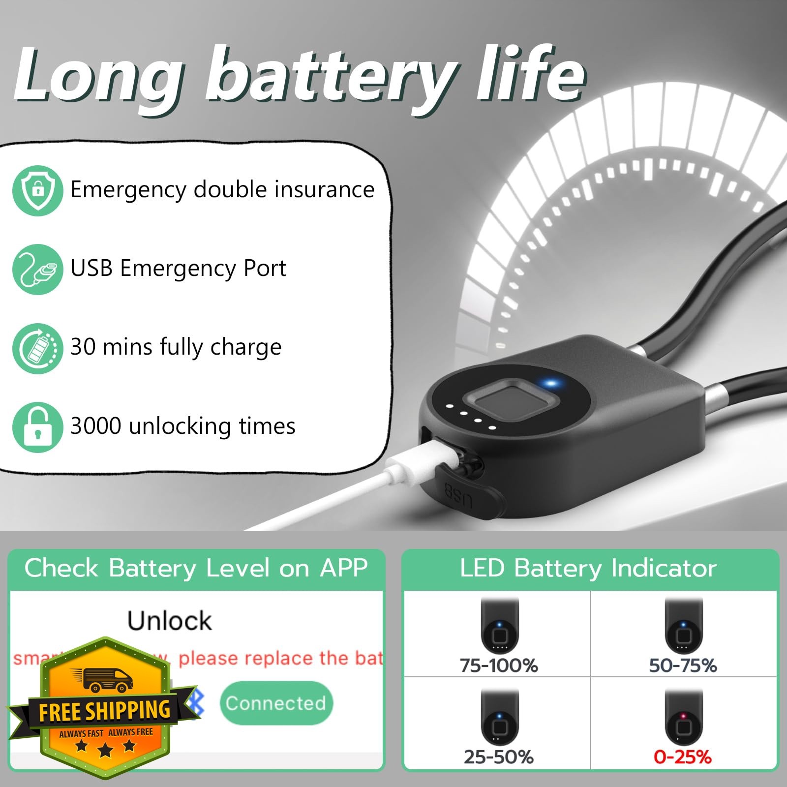 Foxlock Fingerprint Cable Lock Black
