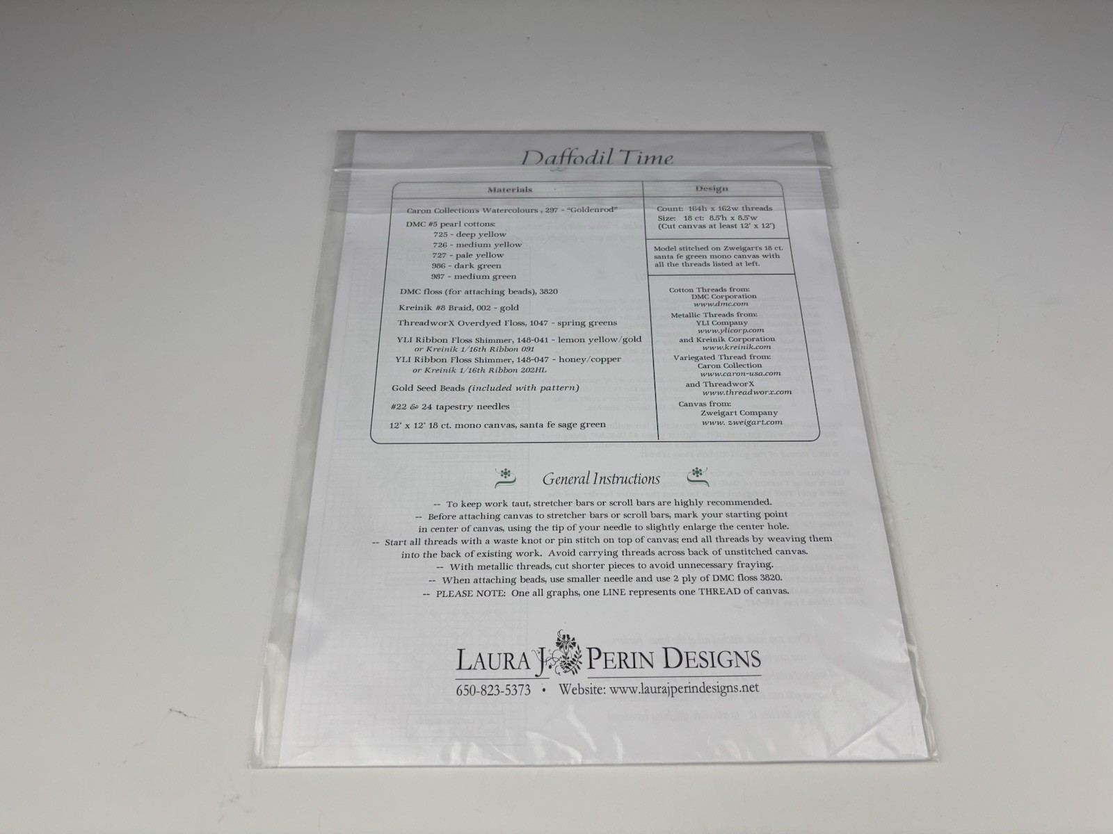 Laura J Perin Design Garden Collection Daffodil Time Needlepoint Pattern 2S
