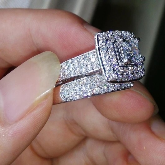 Silver Plated Ring 2 CT Simulated Diamond Bridal Ring Set November Gift Ring