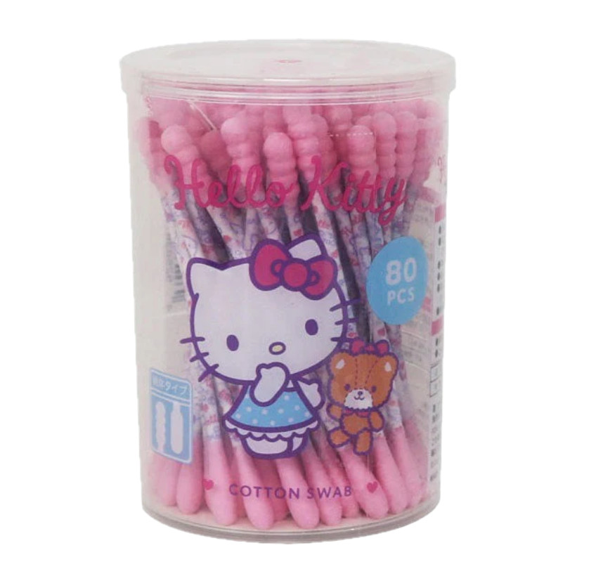 Sanrio Hello Kitty Pink Cotton Swabs (80 pcs) - Made in Japan