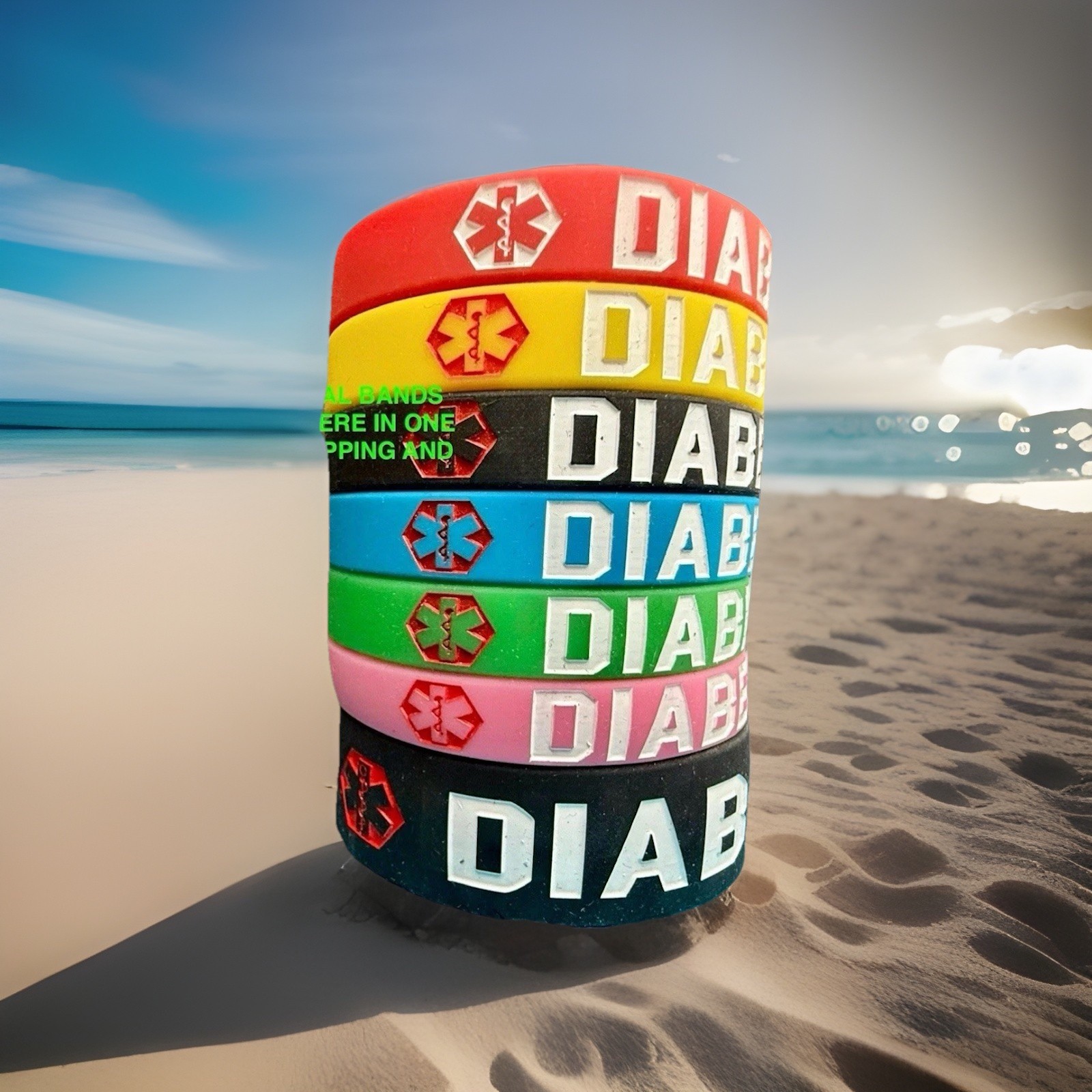 7 Pack Diabetic Health Medical Alert ID Bracelet Wristband New In Package