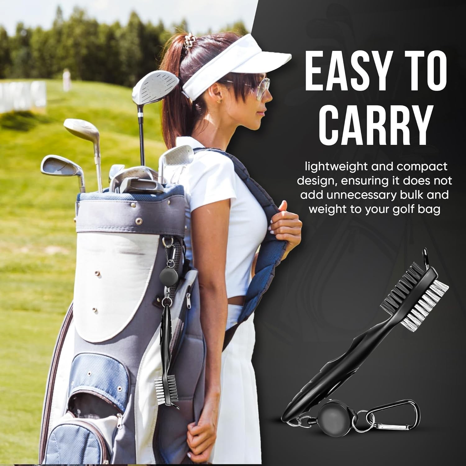 2 PCS Golf Club Brushes & Groove Cleaner 2 Ft Retractable Zipline Carabiner Tool