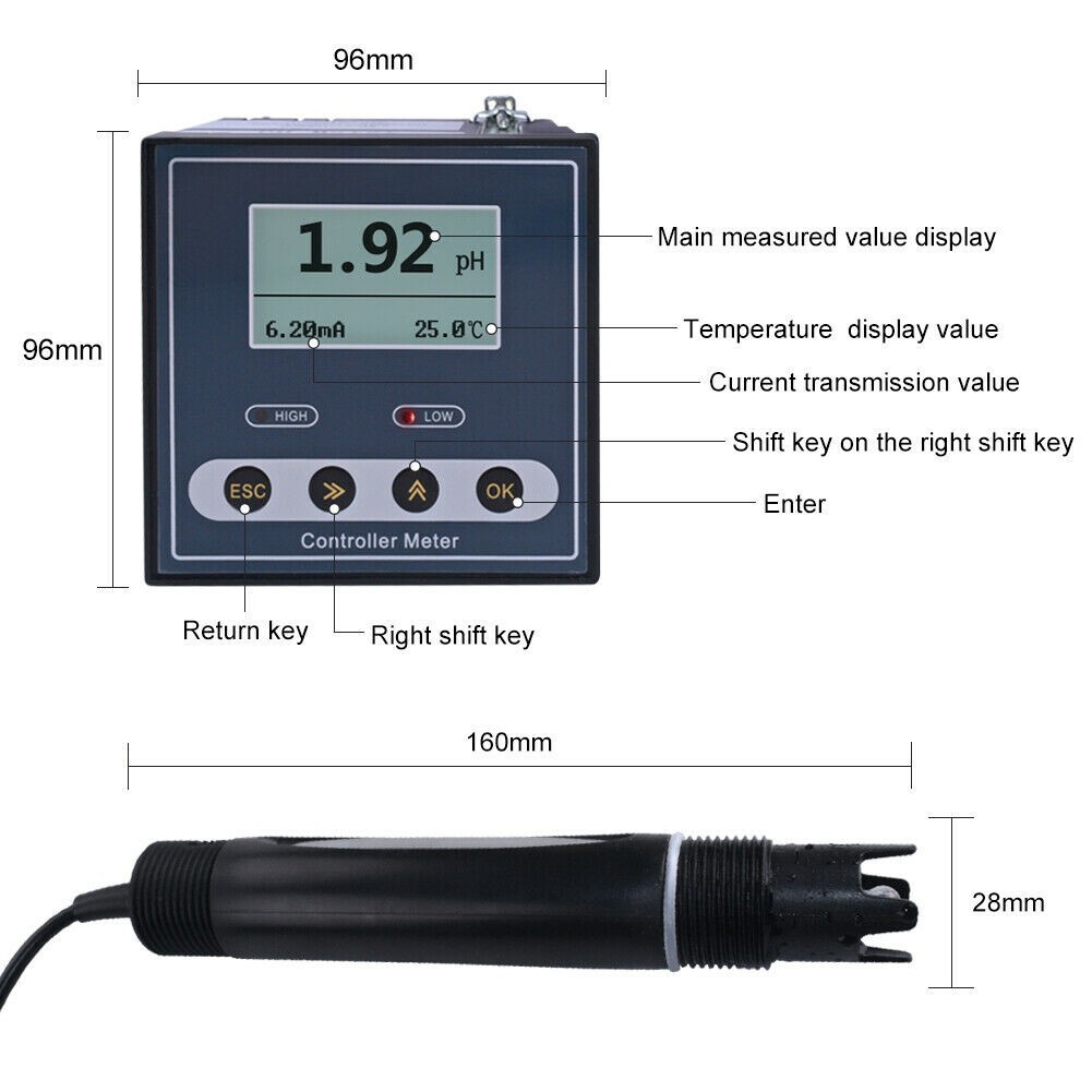 PH Meter Industrial pH Controller Meter with Range 0-14pH Accuracy ±0.02pH