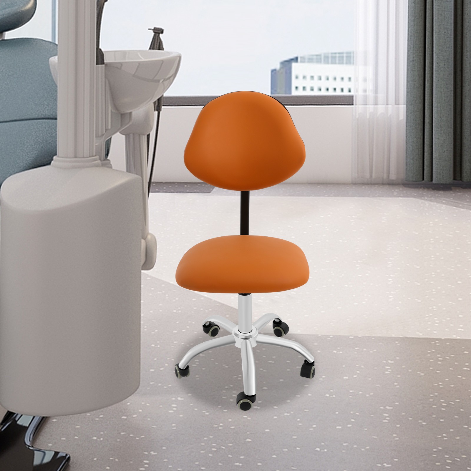 Adjustable Saddle Swivel Chair Ergonomic Rolling Stool w/ Backrest for Office