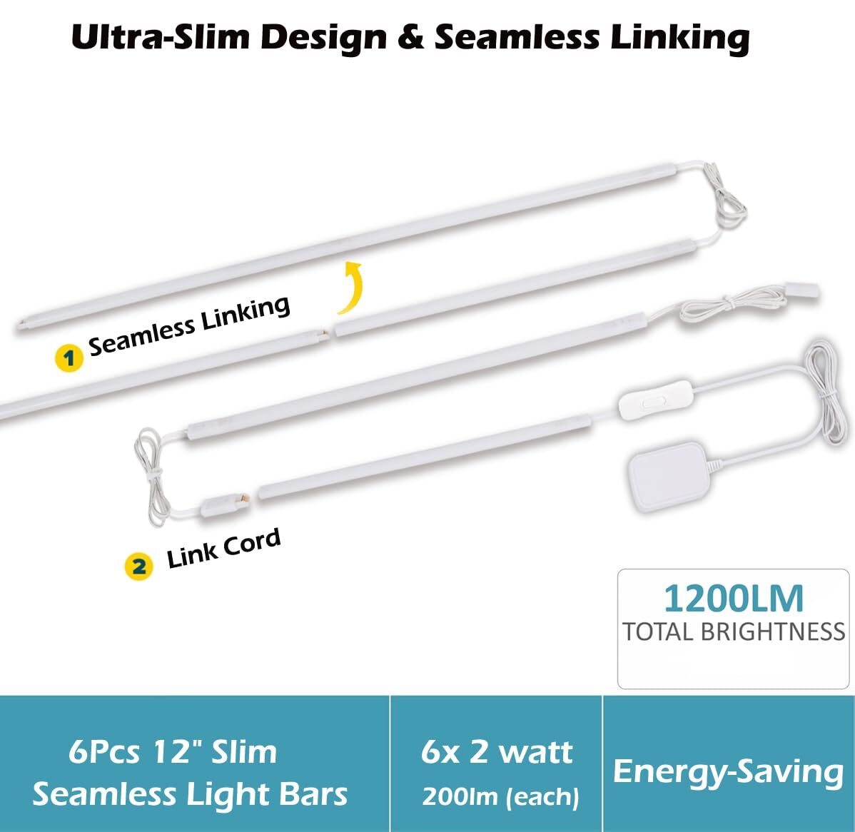 Cabinet Lighting 6pack 12 Inch Seamlessly Linkable Strip Light Bars For Cabinet