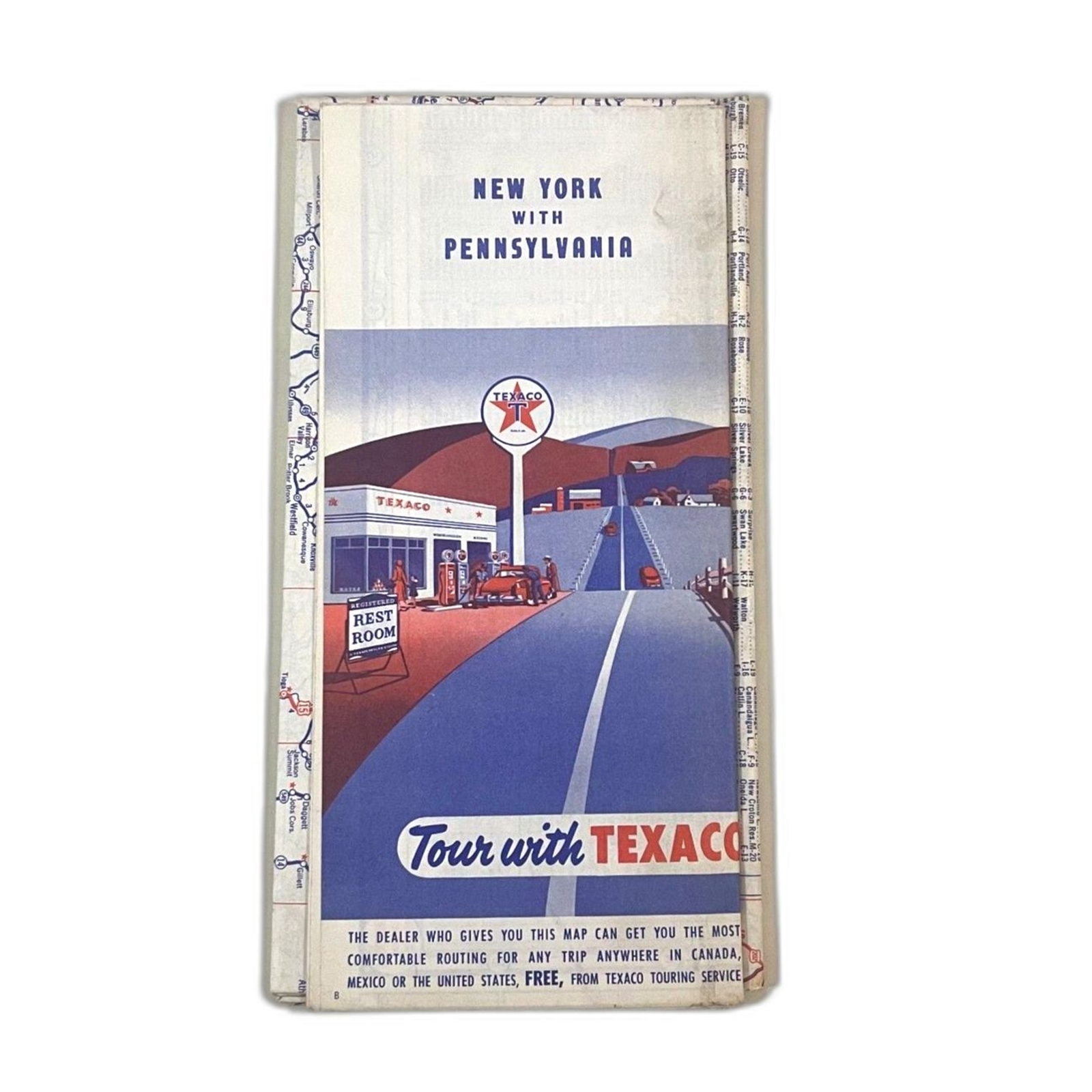 Vintage Texaco 1952 Pennsylvania and New York Road Map - Good Condition
