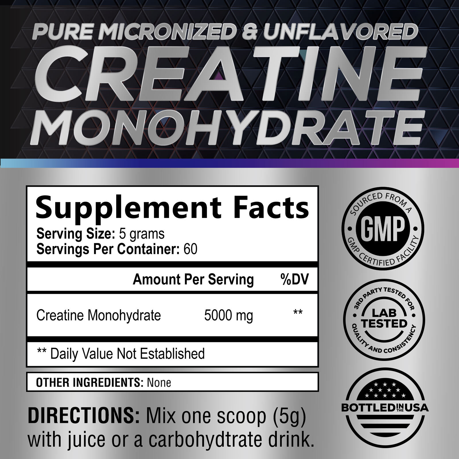 Creatine Monohydrate Micronized Powder 5000mg - Unflavored - Workout Supplement