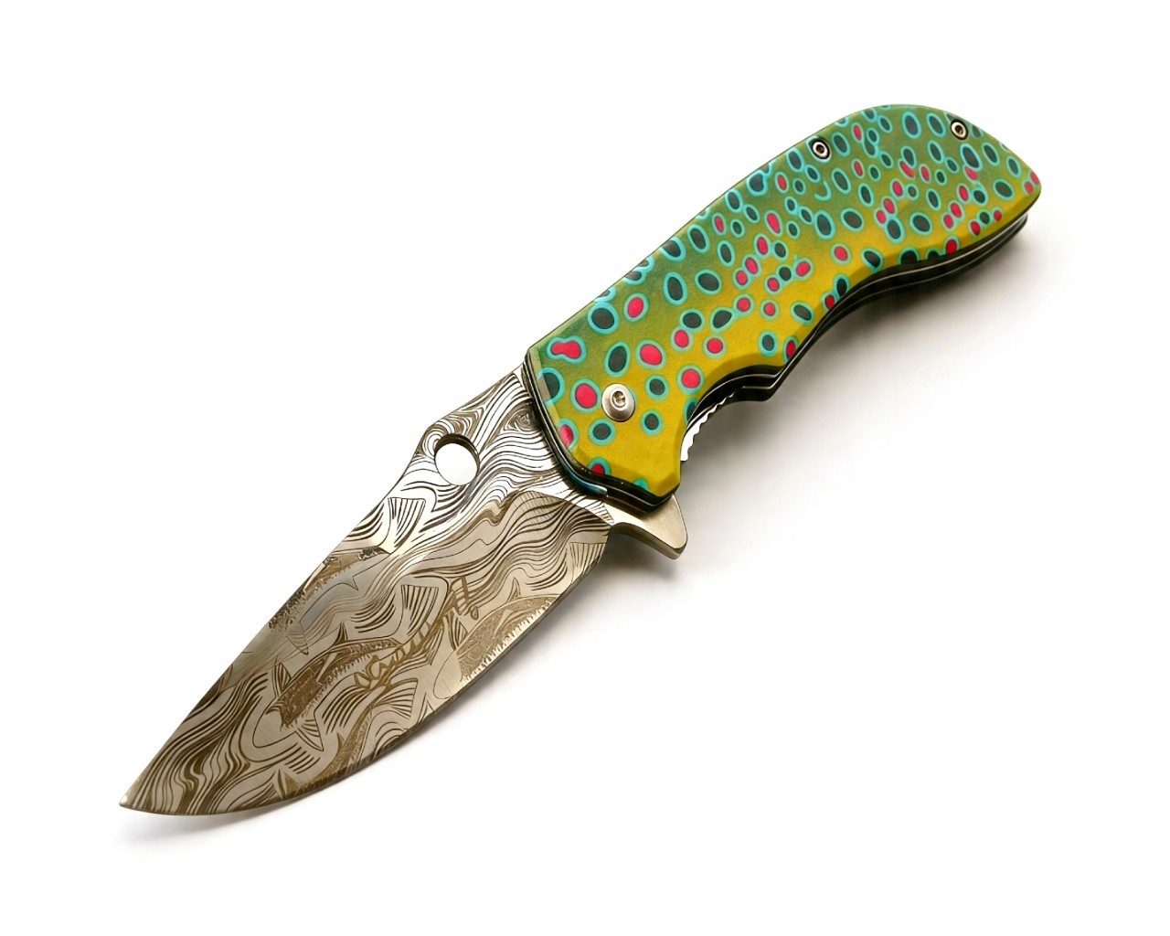 Troutback Folder Etched River‑Run Edition Pocket Knife Stainless Steel Folding