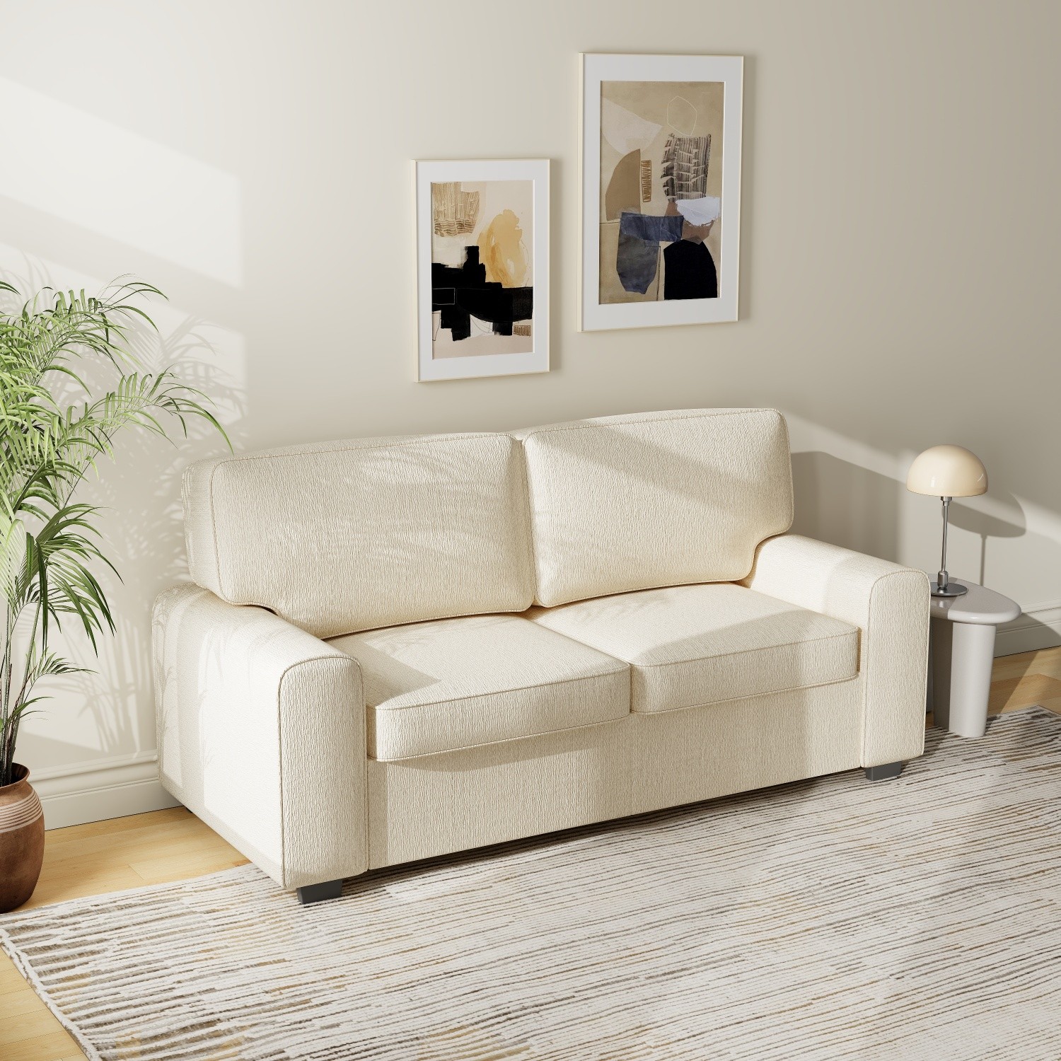 Modern Loveseat Sofa Fabric Couch w/ Sturdy Metal Frame for Apartment Beige/Gray