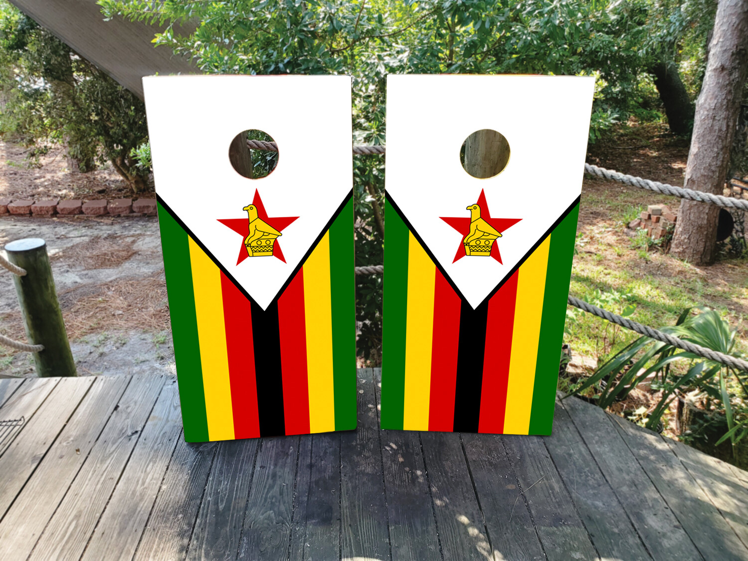 FADEPROOF Cornhole Board Wraps Laminated  / African Zimbabwe Flag