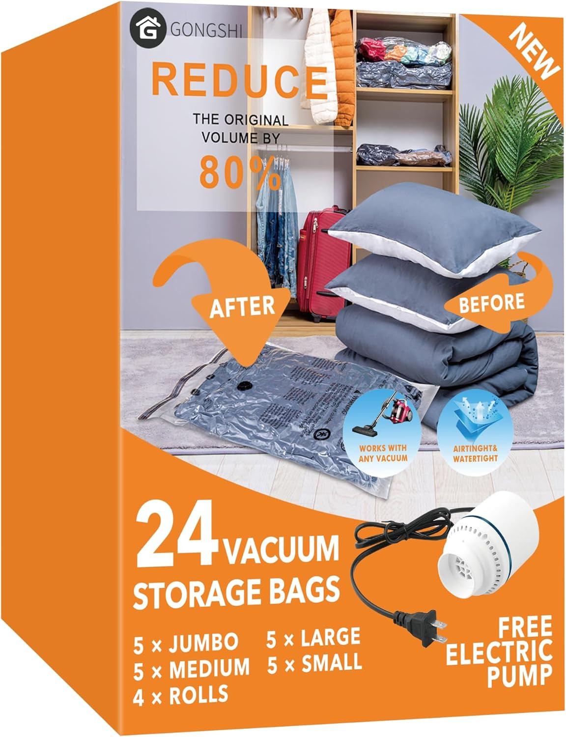 Vacuum Seal Bags for Clothing Travel & Home Storage, Travel Vacuum Bags with Pum