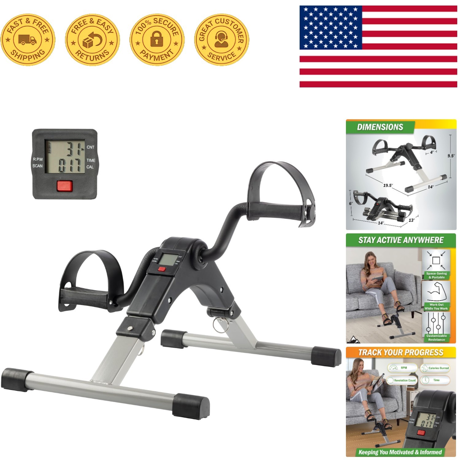 Foldable Mini Stationary Exercise Bike with Electronic Display for Home & Office