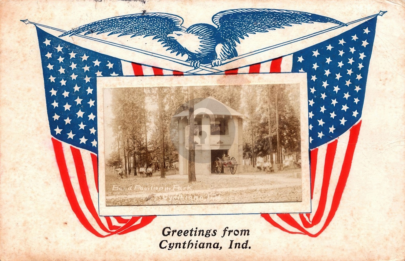 Cynthiana IN Indiana c1910 Patriotic Band Pavilion RPPC Photo Postcard COPY